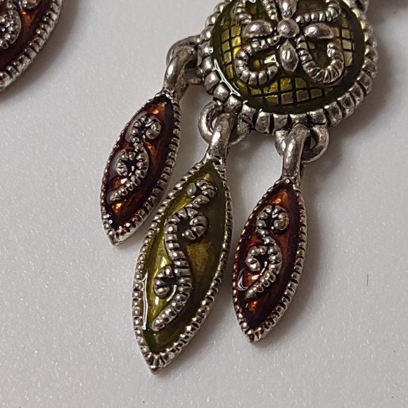 Green And Orange Dangle Earrings - Picture 3 of 9